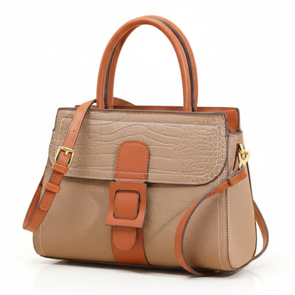 Textured Linear Buckle Satchel Crossbody / Handbag