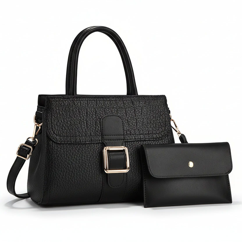 Linear Buckle Satchel Crossbody Bag / Handbag with Pouch