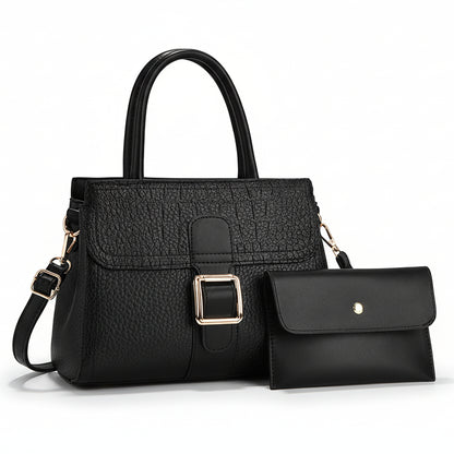 Linear Buckle Satchel Crossbody Bag / Handbag with Pouch