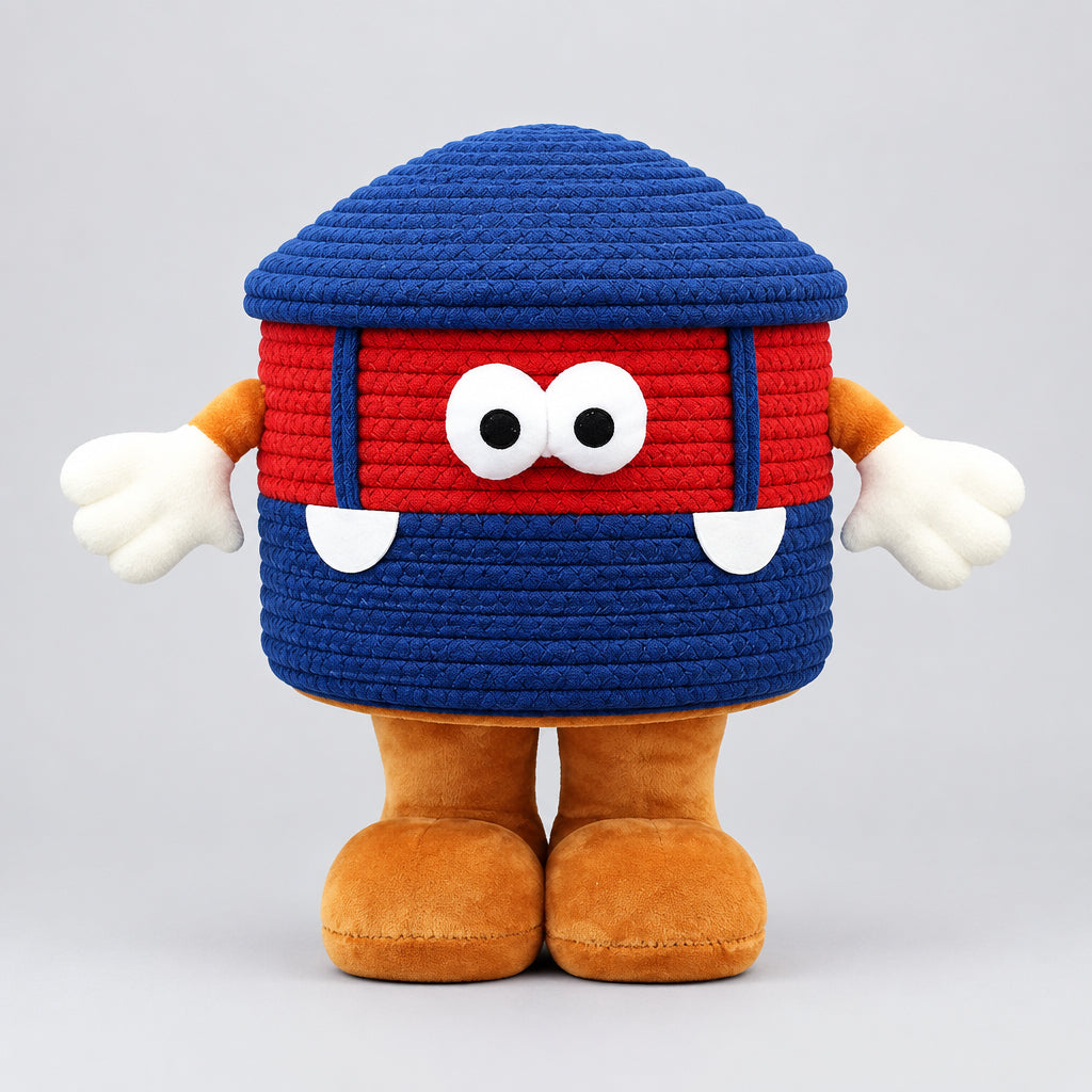 Cute 3D Monster Woven Cotton Rope Storage Basket with Feet