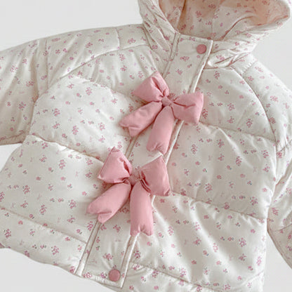 Girls' Flora Bow Hooded Classic Puffer Jacket