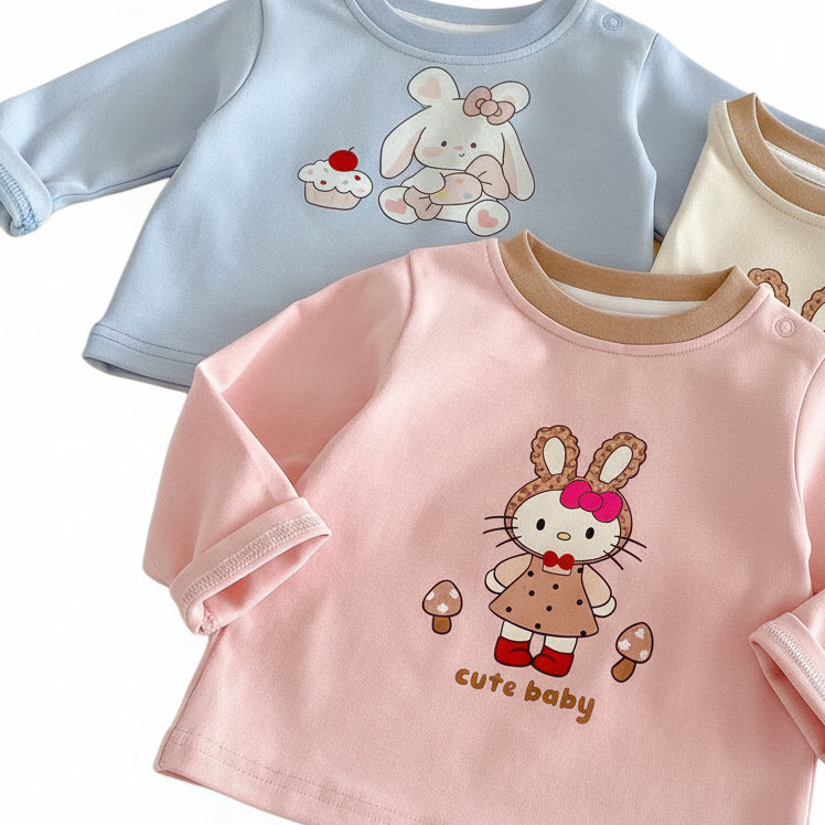 Girls' Cartoon Print Long Sleeves T-shirt 5-Piece Set
