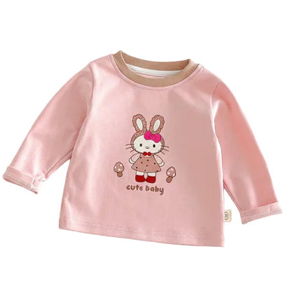 Girls' Cartoon Print Long Sleeves T-shirt 5-Piece Set