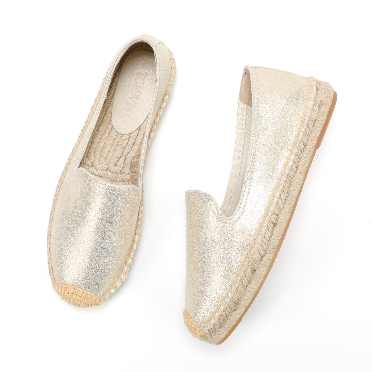 TONIVIS Women's Slip-On Cowhide Leather Espadrille Flats