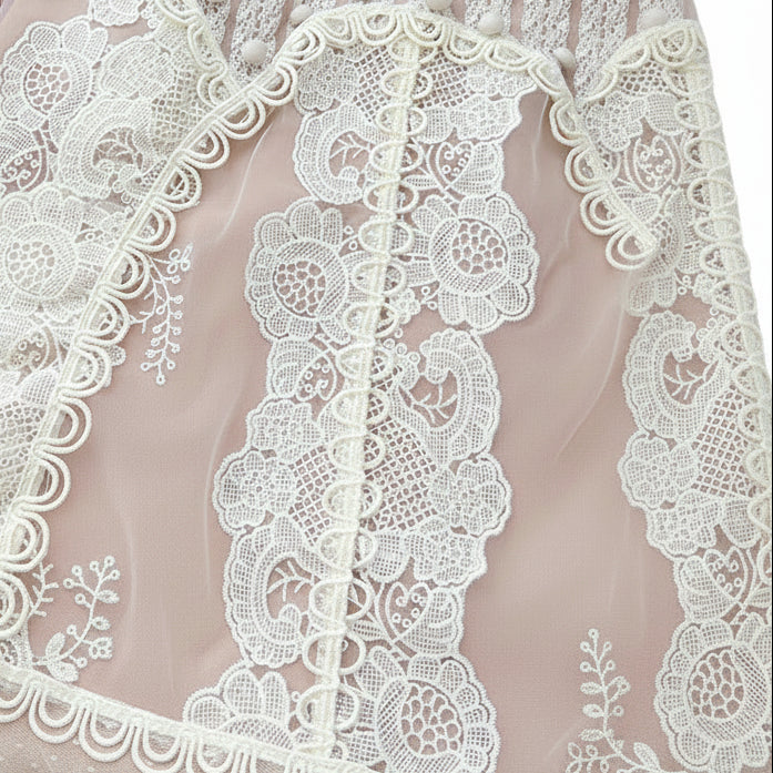 Fleur de Lace Raglan Sleeve Mini Dress.