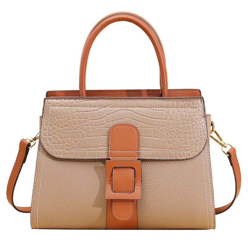 Textured Linear Buckle Satchel Crossbody / Handbag