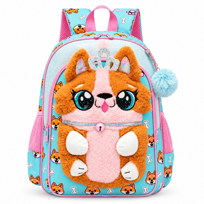 3-Piece 3D Cute Corgi Dog Plush School Bag Set / Backpack + Lunch Bag + Pencil Case