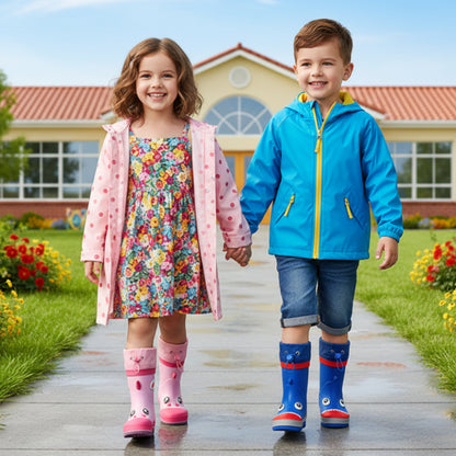 Kids Waterproof Cartoon Gumboots | Rain Boots with Splash-Proof Drawstring Cuff