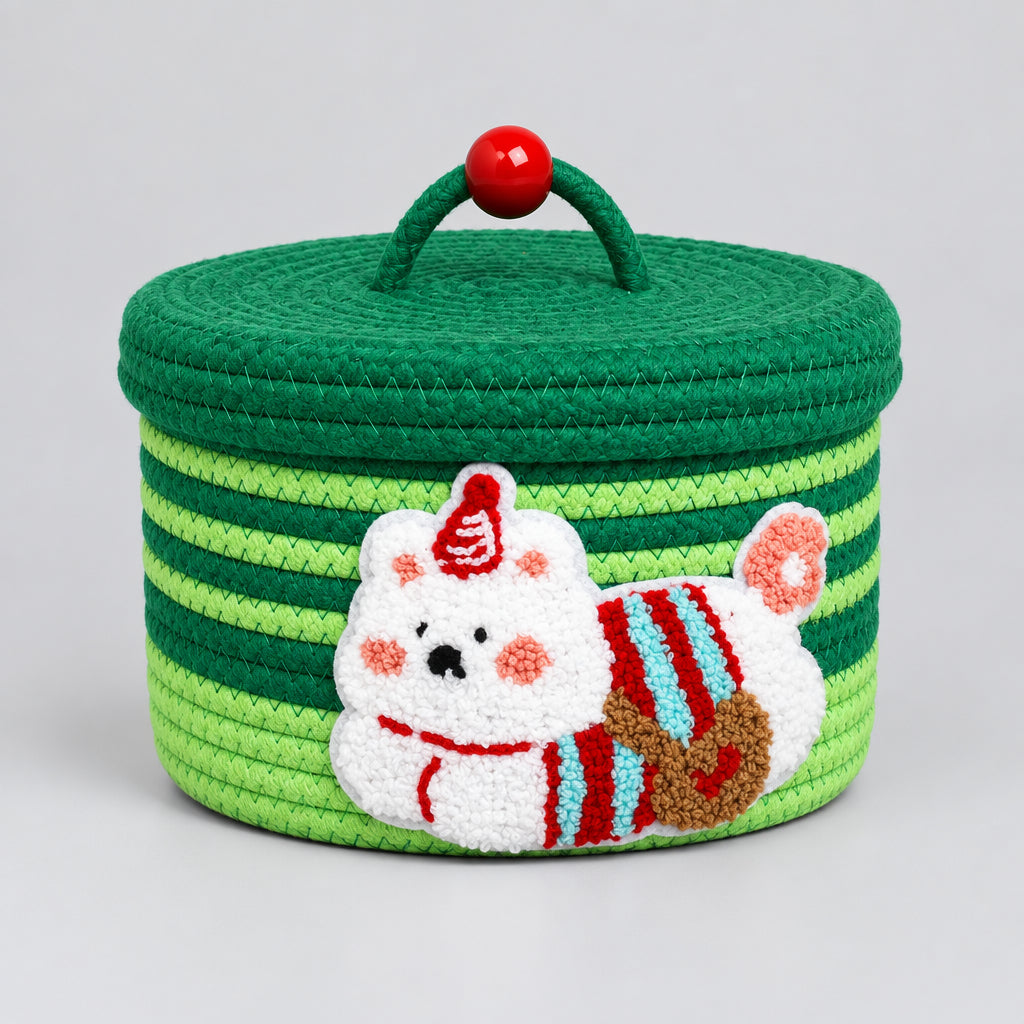 Puppy Woven Storage Basket with Lid