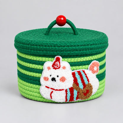 Puppy Woven Storage Basket with Lid
