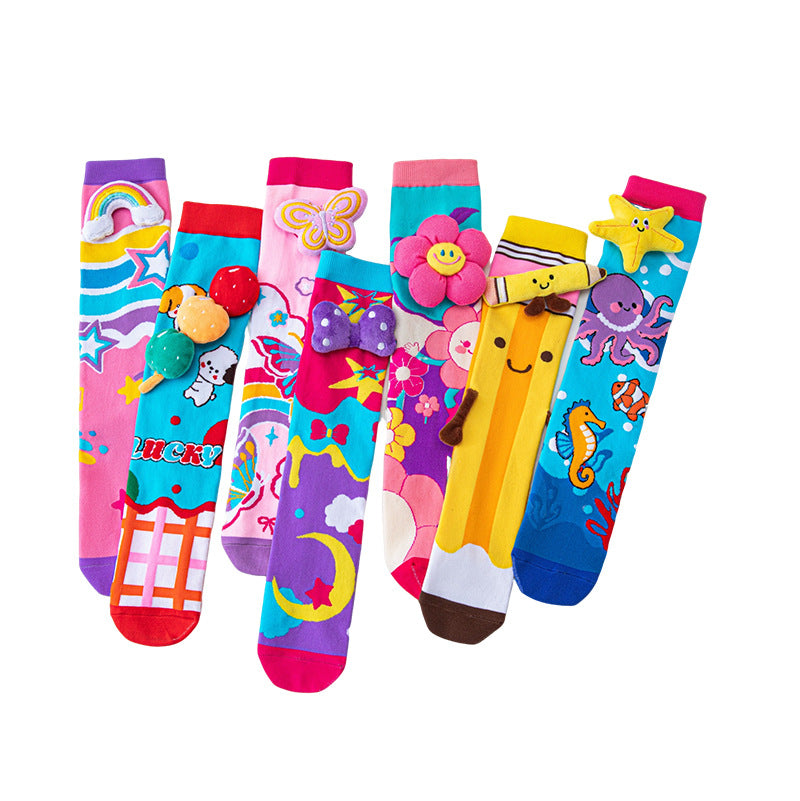 Girls' Cute 3D Cartoon Knee-High Crazy Socks