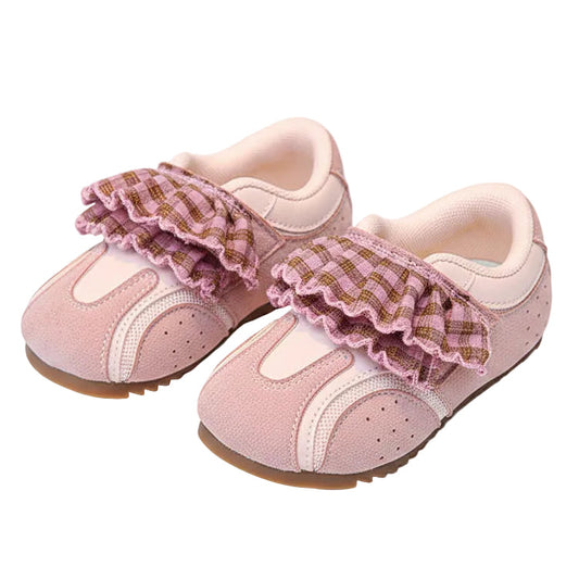 Girl's Tartan Soft Sole Sneakers - Pink