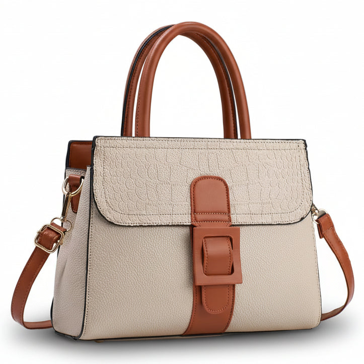 Patterned Linear Buckle Satchel Shoulder / Crossbody Bag