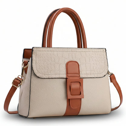Patterned Linear Buckle Satchel Shoulder / Crossbody Bag