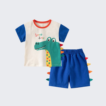 Cute Dinosaur Applique Toddler Summer Outfit Set