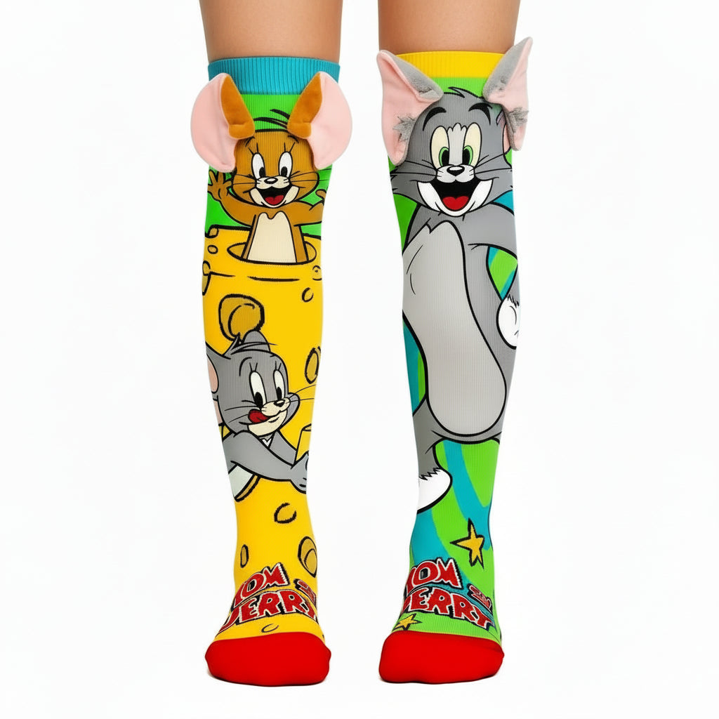 Tom & Jerry Mismatched Knee-High Crazy Socks