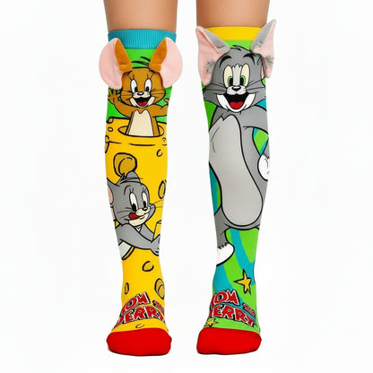 Tom & Jerry Mismatched Knee-High Crazy Socks