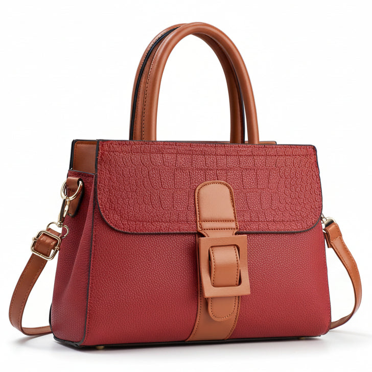 Patterned Linear Buckle Satchel Shoulder / Crossbody Bag