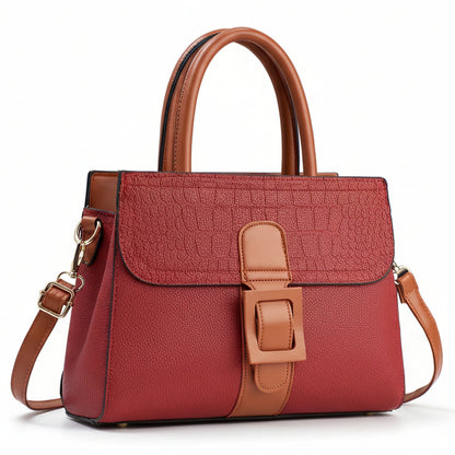 Patterned Linear Buckle Satchel Shoulder / Crossbody Bag