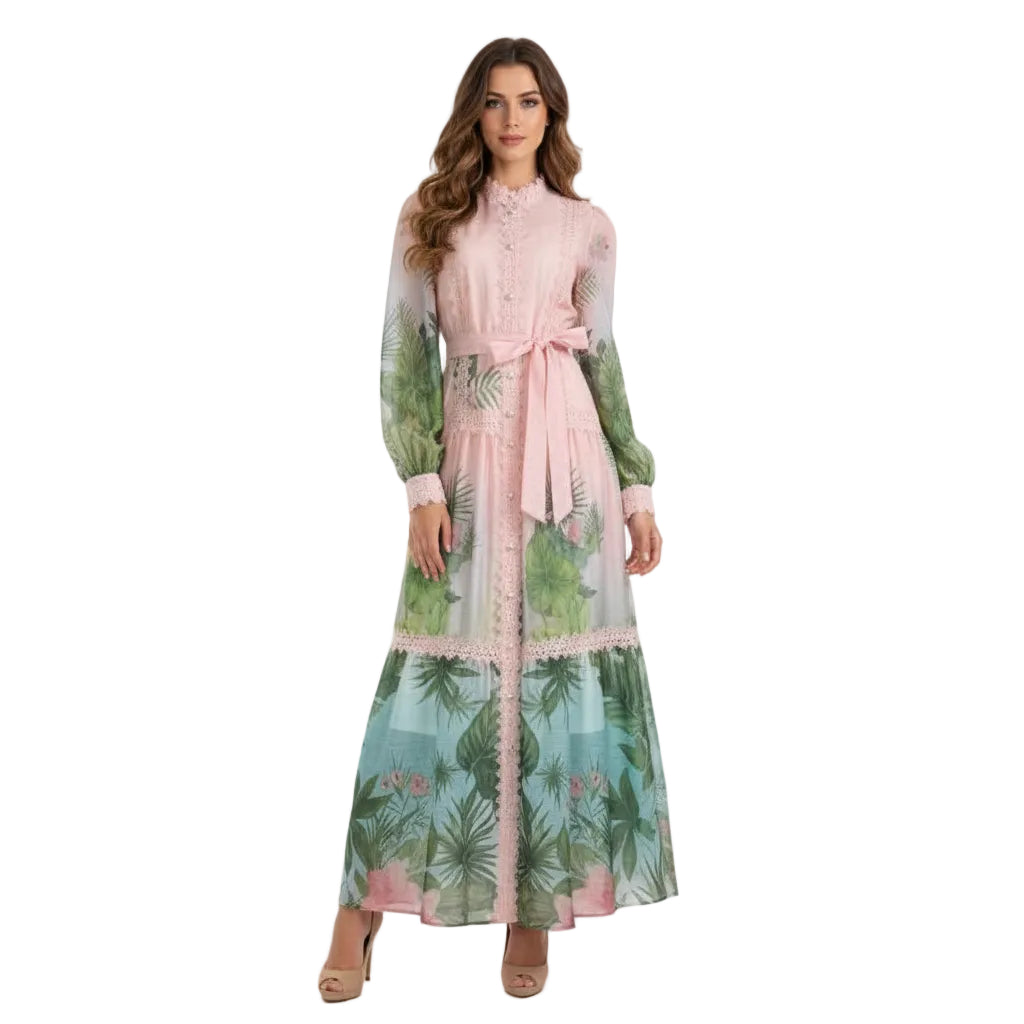 Evergreen Lace Embroidered Long Sleeve Dress.