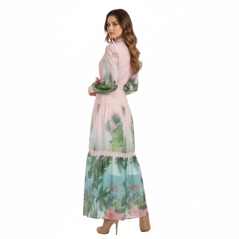 Evergreen Lace Embroidered Long Sleeve Dress
