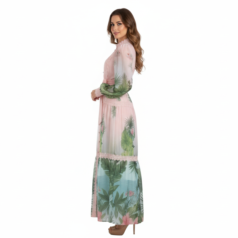 Evergreen Lace Embroidered Long Sleeve Dress