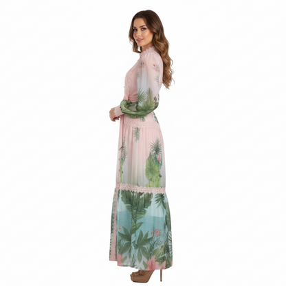 Evergreen Lace Embroidered Long Sleeve Dress