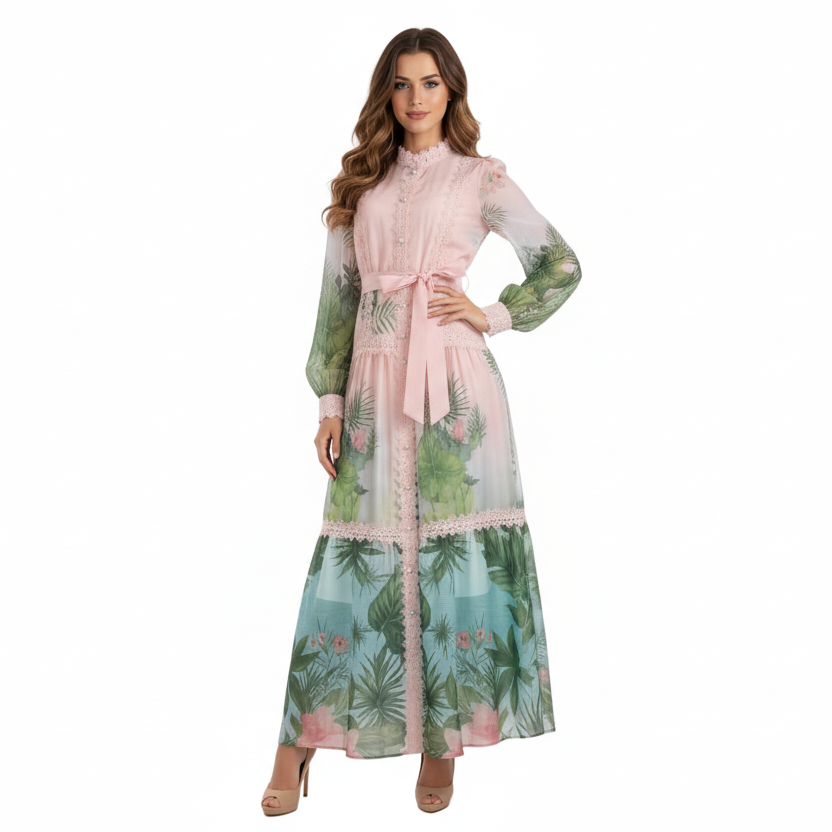 Evergreen Lace Embroidered Long Sleeve Dress