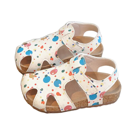 ZYLUS Happy Hops Girls Multi-Color Polka Dot Cork Sandals