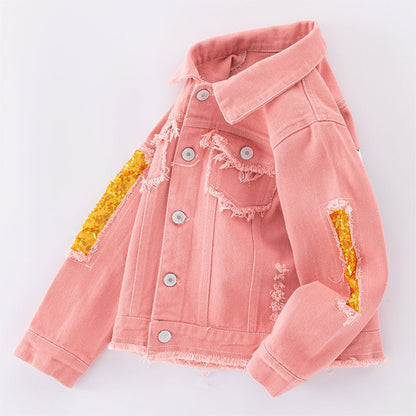 Girl's Bright and Fun Pink Distressed Denim Jacket