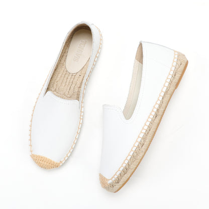 TONIVIS Women's Slip-On Cowhide Leather Espadrille Flats