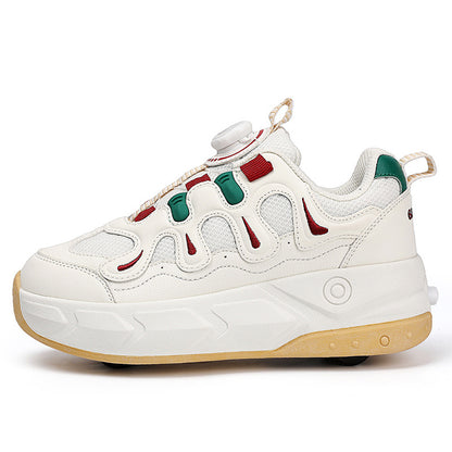 2-in-1 Kids Quad Roller Skate Shoes with Rotary Dial Buckle - Beige