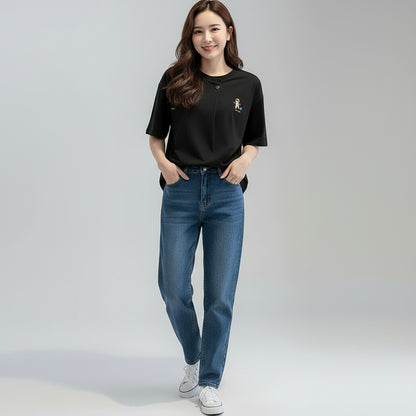 Women's Loose Neck Binding Fold T-Shirt