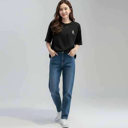 Women's Loose Neck Binding Fold T-Shirt