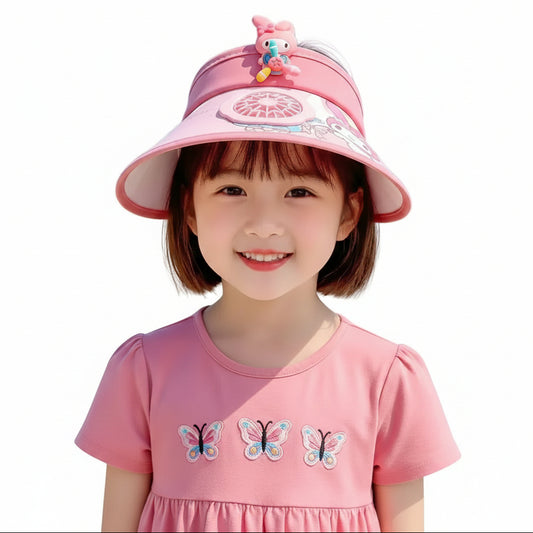 Kids Sanrio Large Brim Sun Visor with Built-In Fan