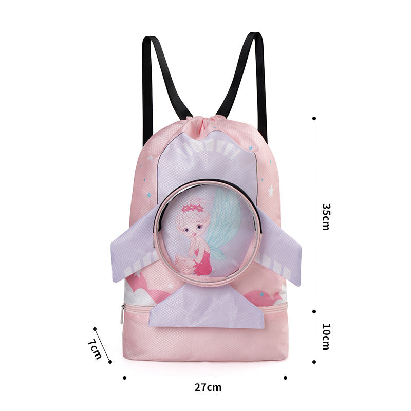 Kids Fun Cartoon Large Capacity Waterproof Beach Backpack with Footwear Compartment