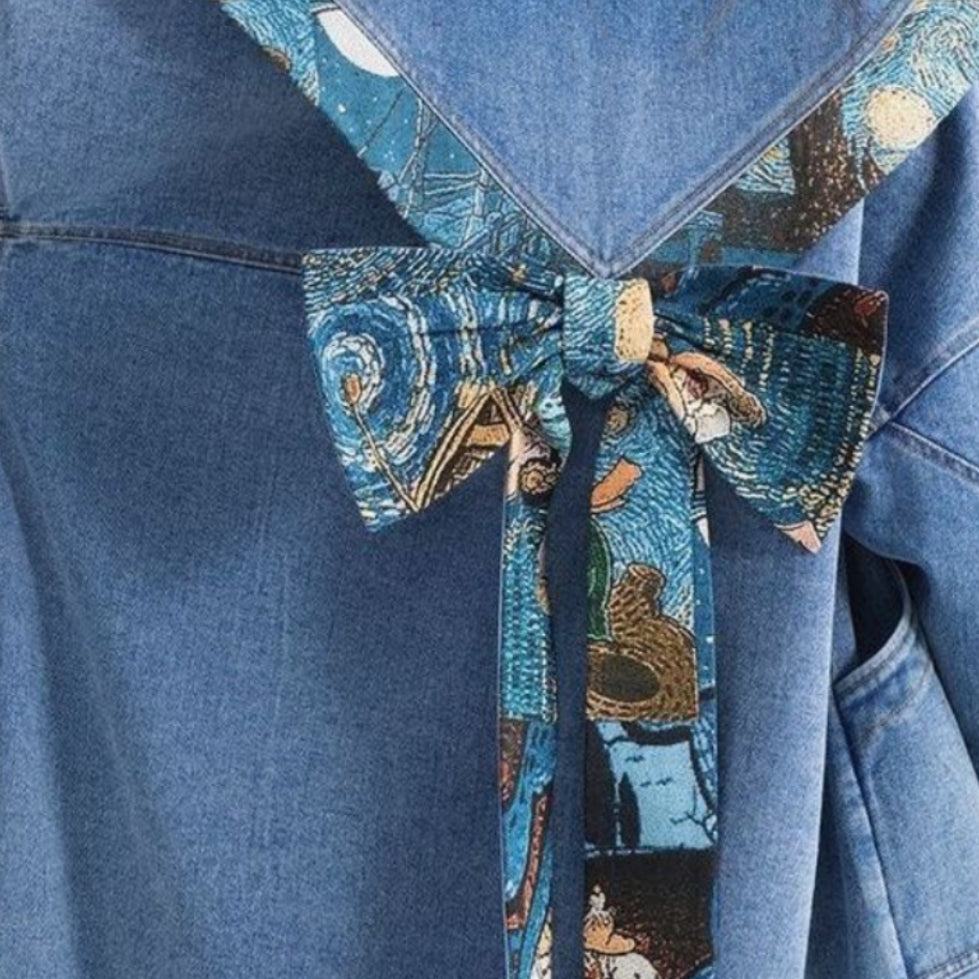 Women Starry Bow Denim Jacket