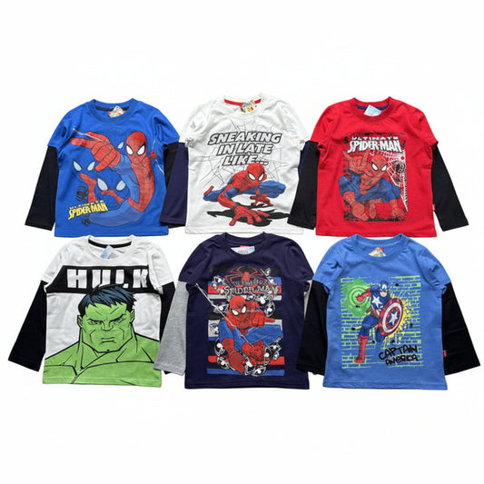 Marvel Superheroes Mock Long-Sleeve Tees 6-Piece Set