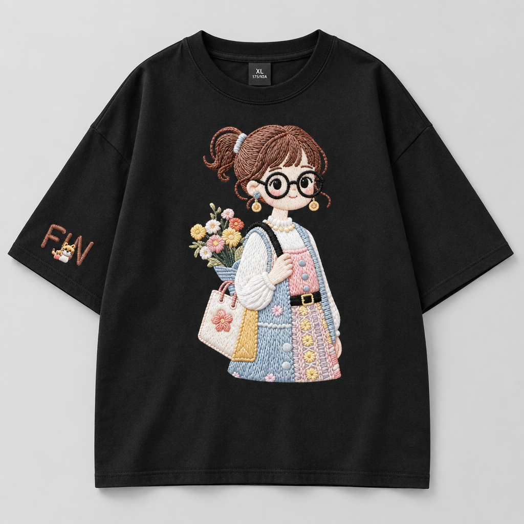 Women's Korean Style Embroidered Fun Oversized T-Shirt