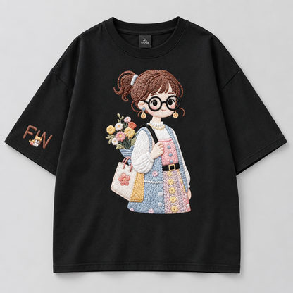 Women's Korean Style Embroidered Fun Oversized T-Shirt