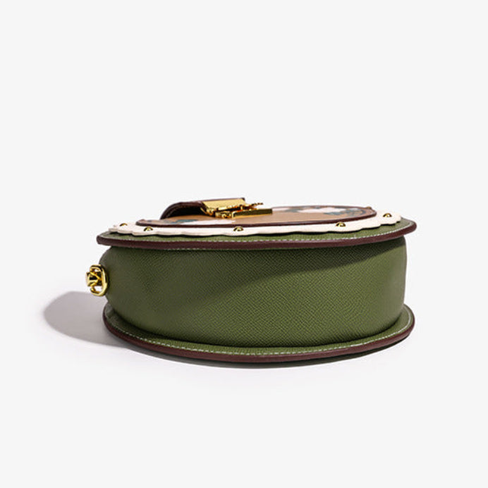 Vintage Floral Round Olive Crossbody