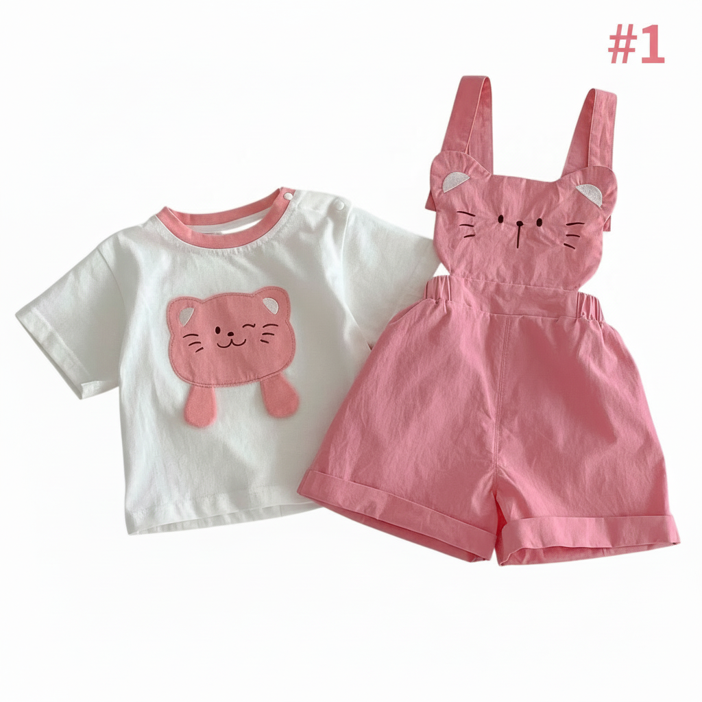 Girls' Pink Cat Outfit Set