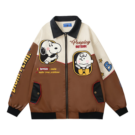 Snoopy "Disappear" PU Leather Varsity Jacket