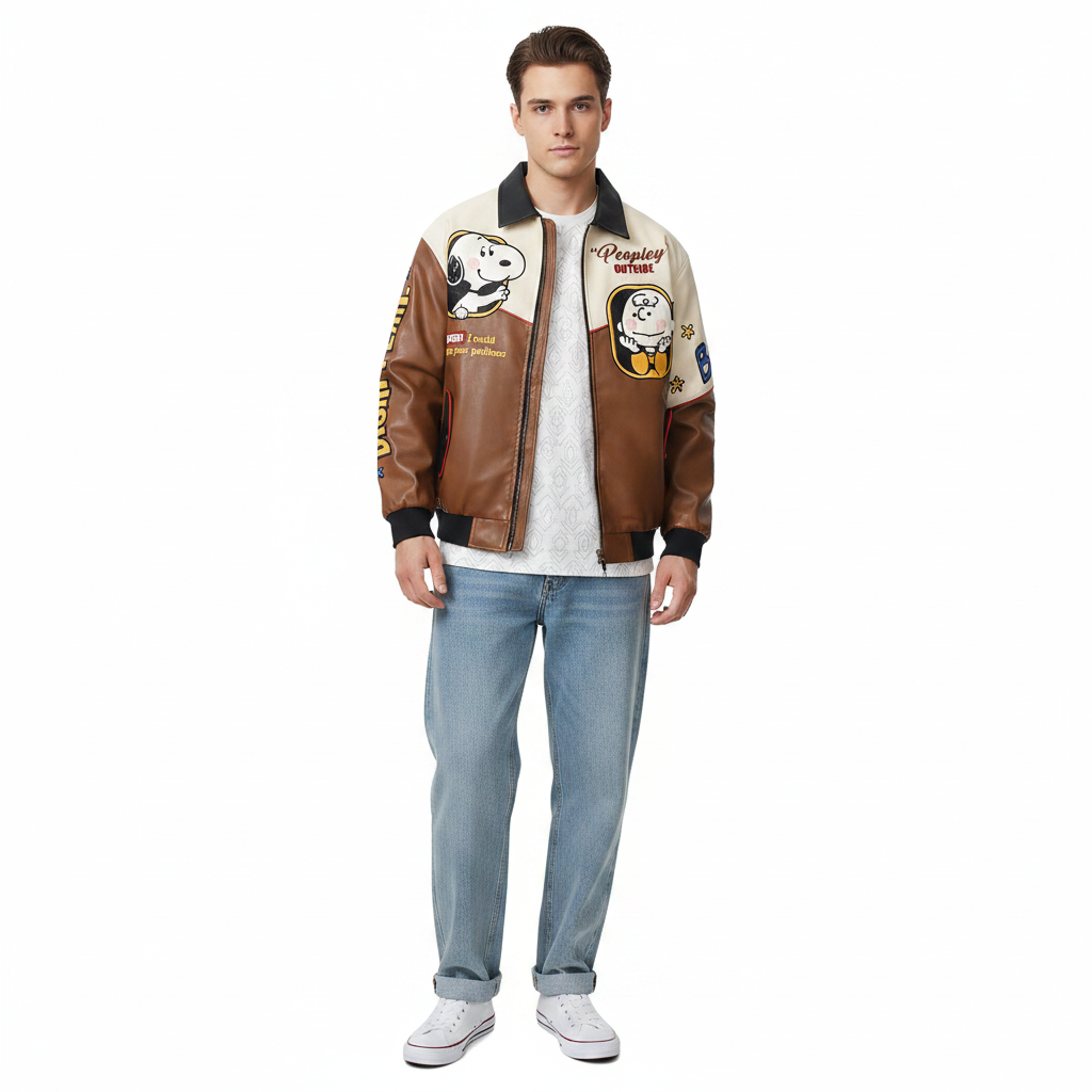 Snoopy "Disappear" PU Leather Varsity Jacket