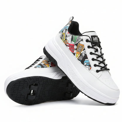 Unisex 2-in-1 Street-Art Graffiti Convertible Roller Skate Shoes | Kids & Adult
