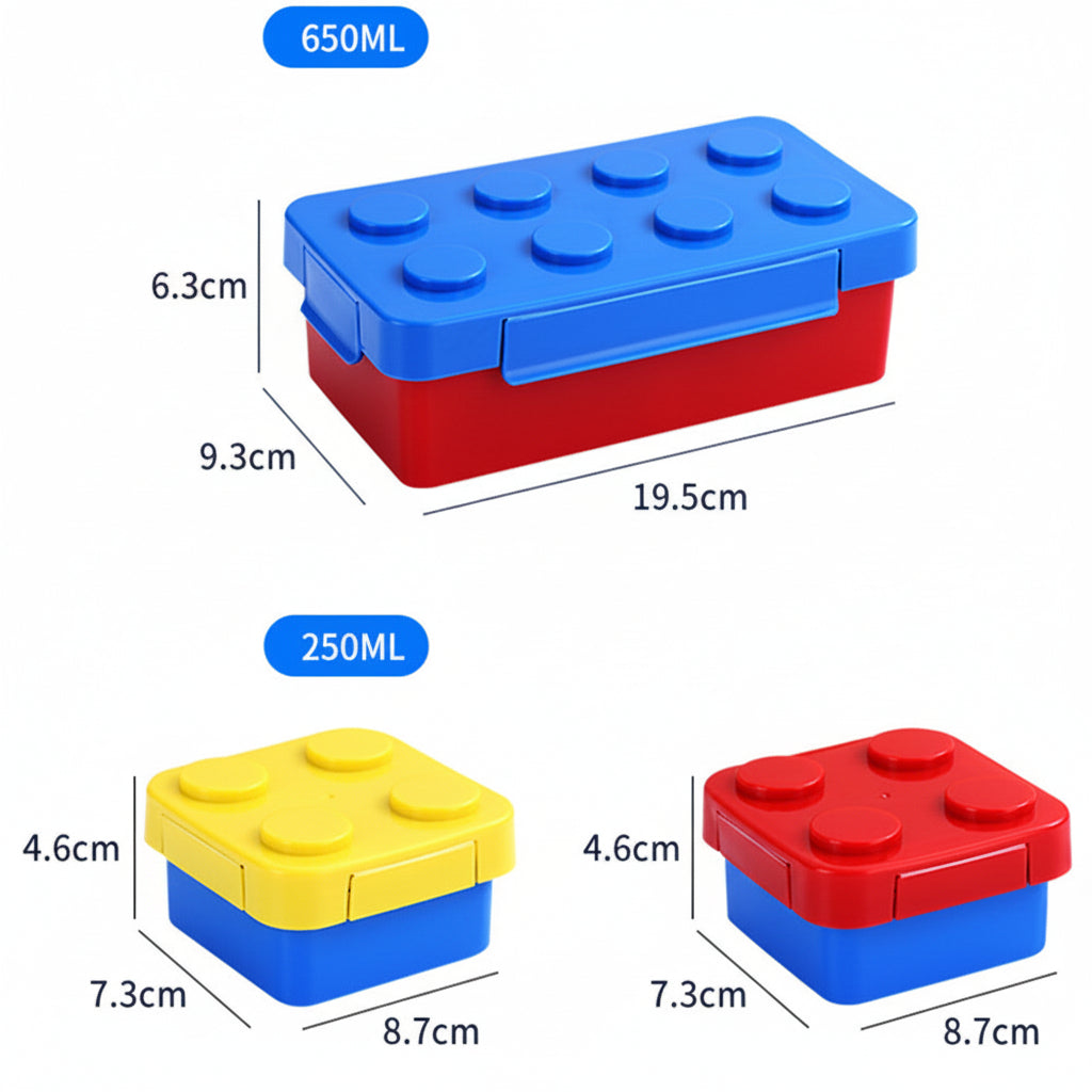 Building Block Lunch Box & 400ml Twist Free Water Bottle 4Pcs Set