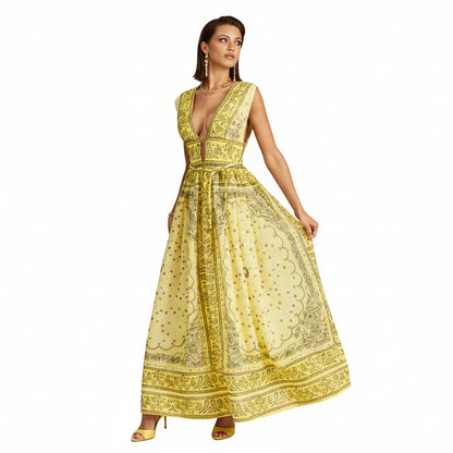 Eri Retro Plunging Neckline Sleeveless Dress