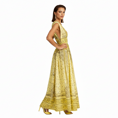Eri Retro Plunging Neckline Sleeveless Dress