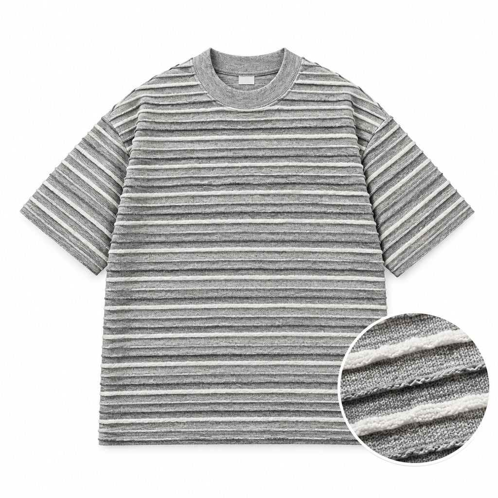 Jacquard Retro Textured Multi-Color Striped T-Shirt