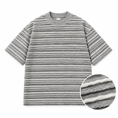 Jacquard Retro Textured Multi-Color Striped T-Shirt